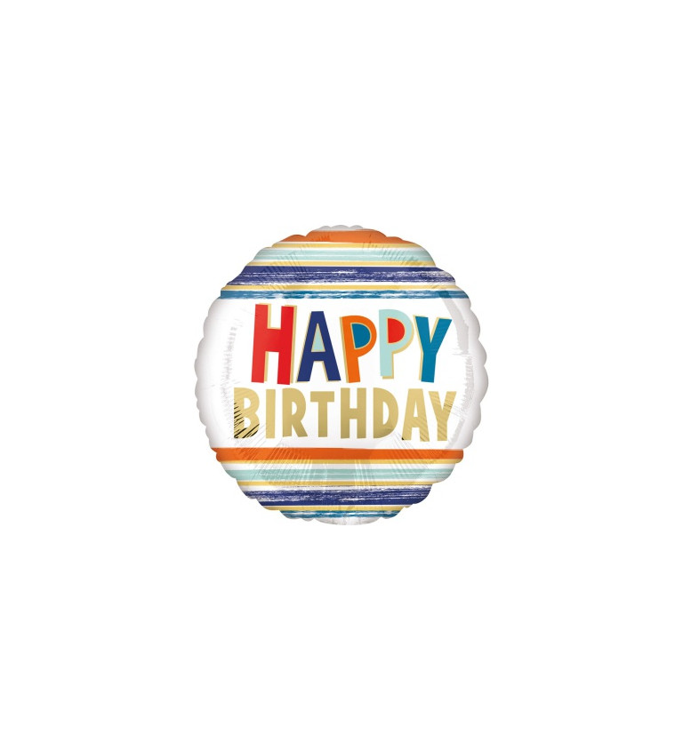 Okrúhly fóliový balónik Happy Birthday, farebný