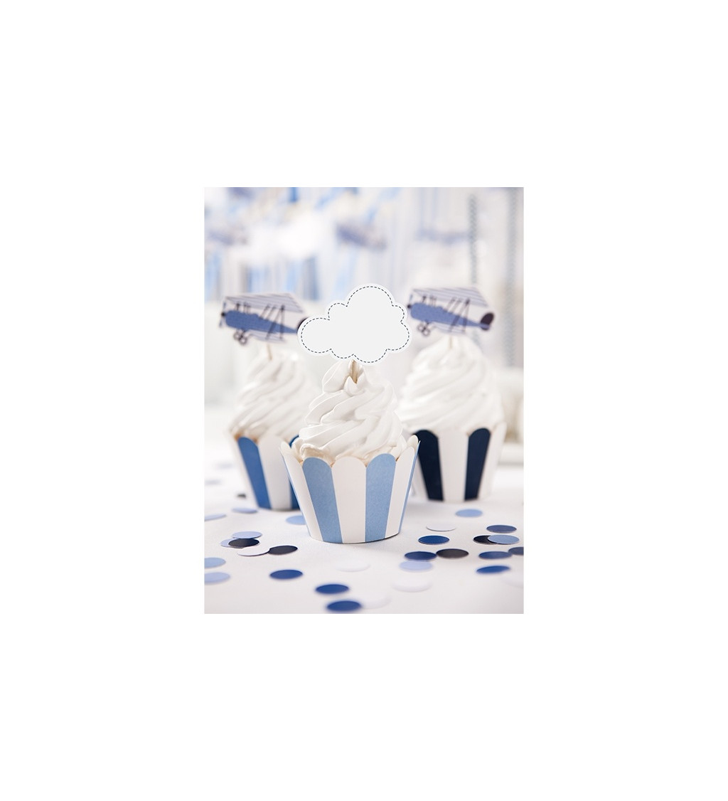 Kornútky na cupcakes - modré pruhy 6 ks