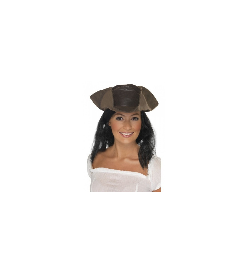 Pirátsky klobúk s vlasmi-hnědý