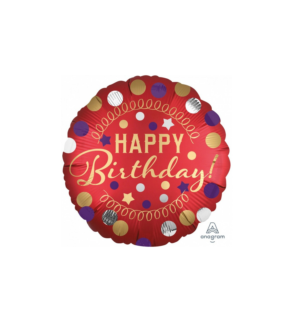 Okrúhly červený zamatový balónik Happy Birthday
