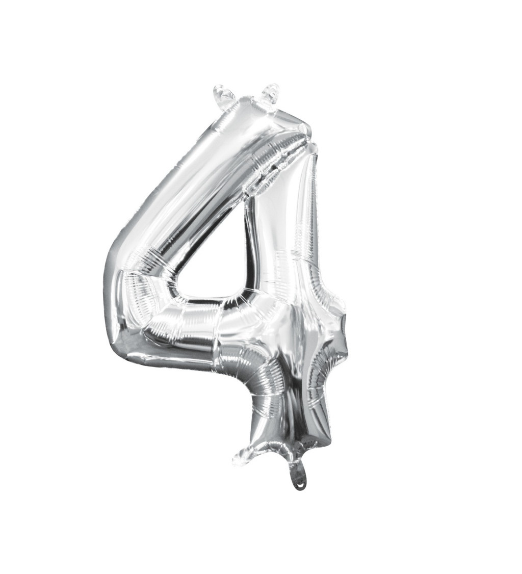 Strieborný fóliový balónik v tvare čísla 4