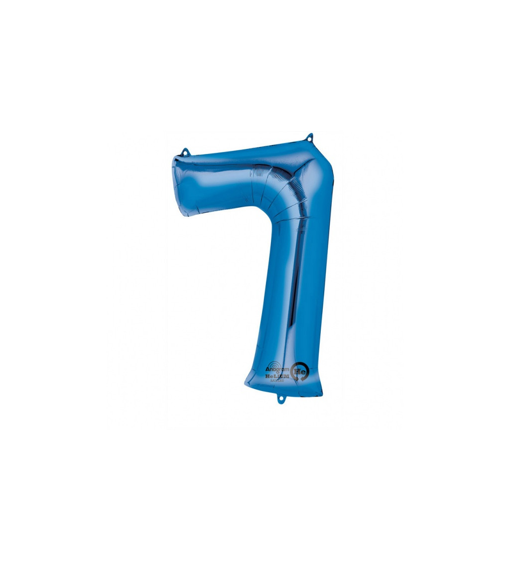 Modrý fóliový balónik v tvare čísla 7