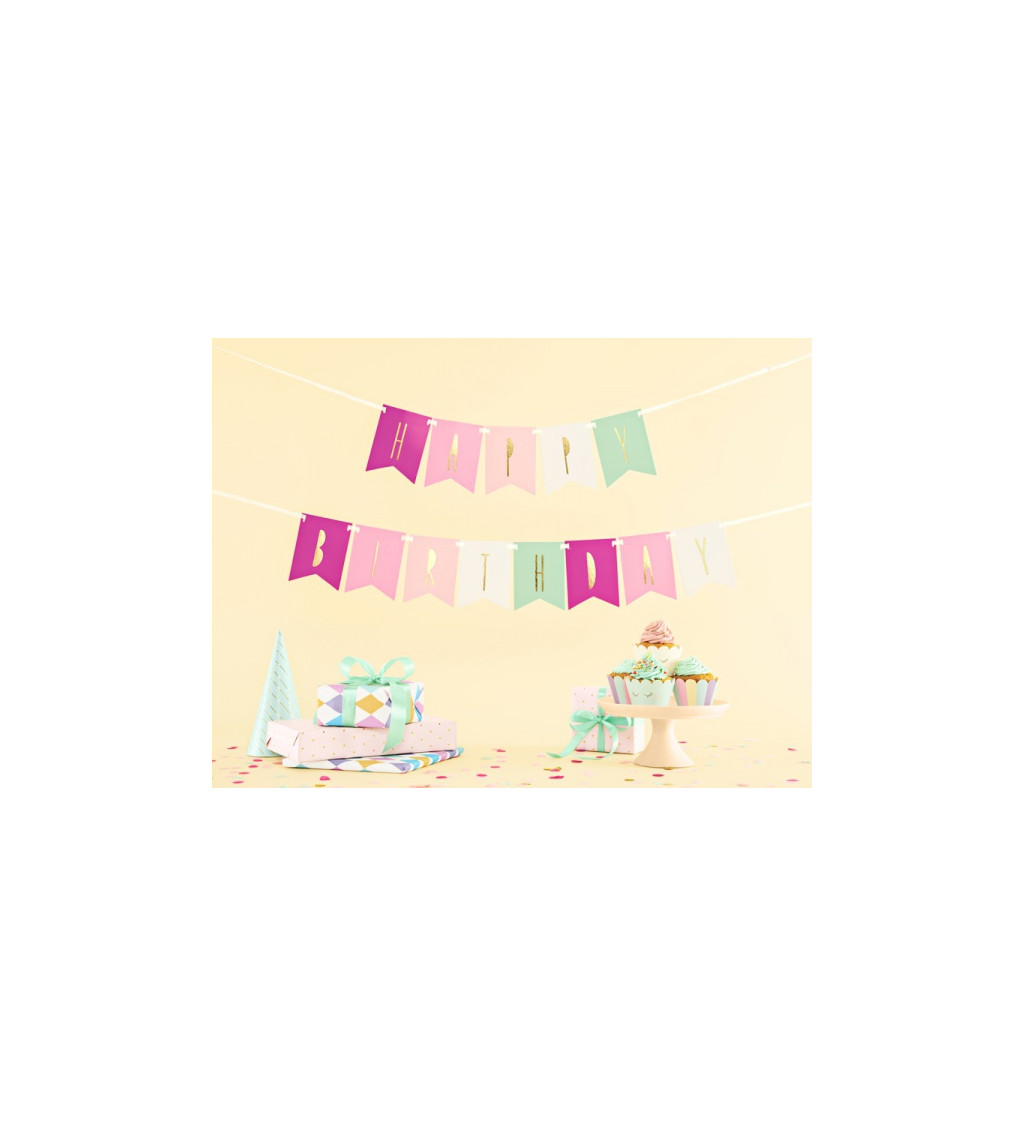 Farebná girlanda s nápisom "Všetko najlepšie k narodeninám"