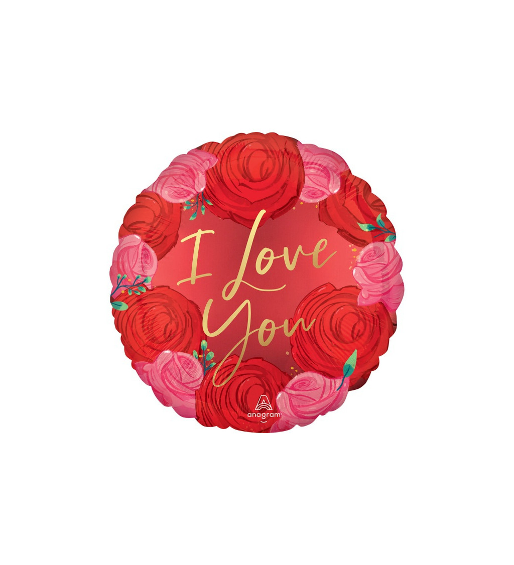 Fóliový balón "I Love You", s ružami