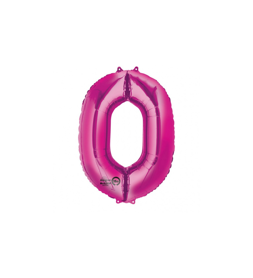 Ružový fóliový balónik v tvare 0