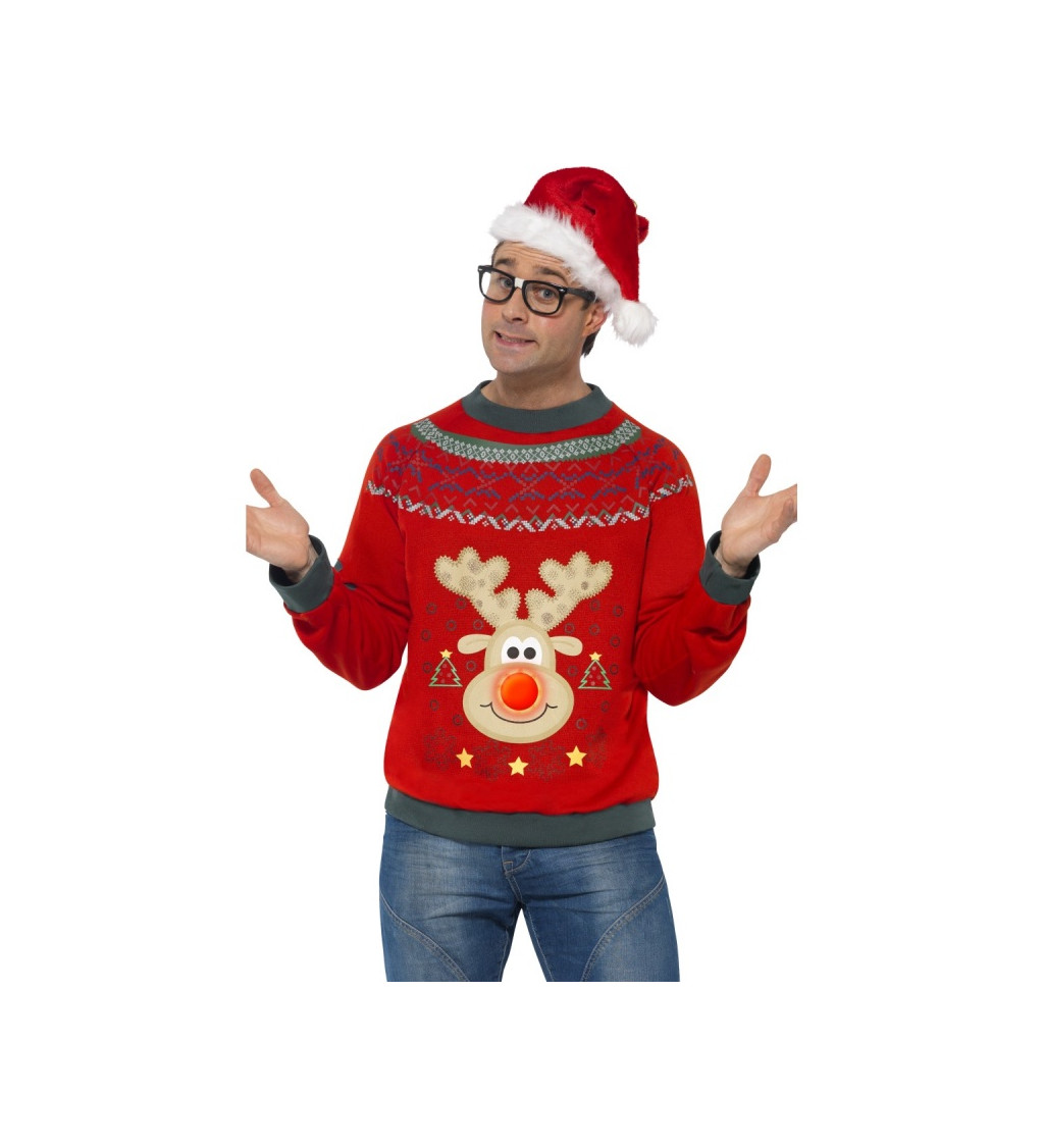 Vianočný sveter so sobom - svietiaci