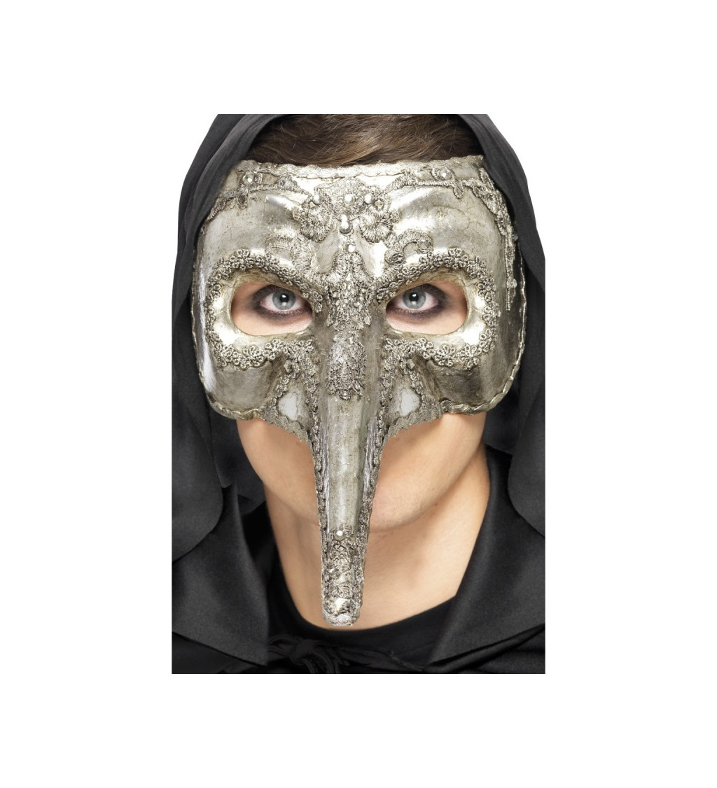 Benátska maska ​​Nos - strieborná