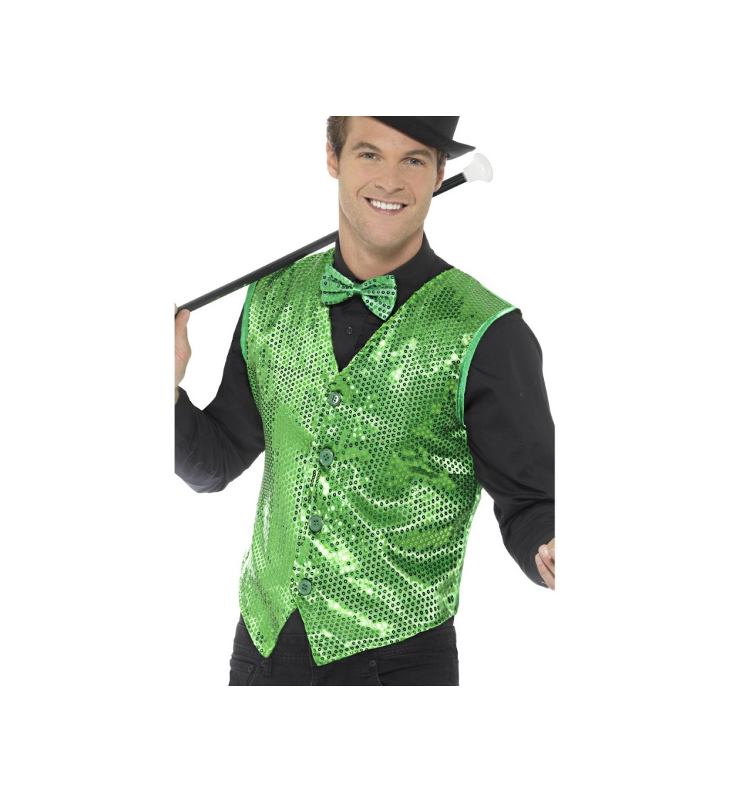 Zelená flitrová vesta