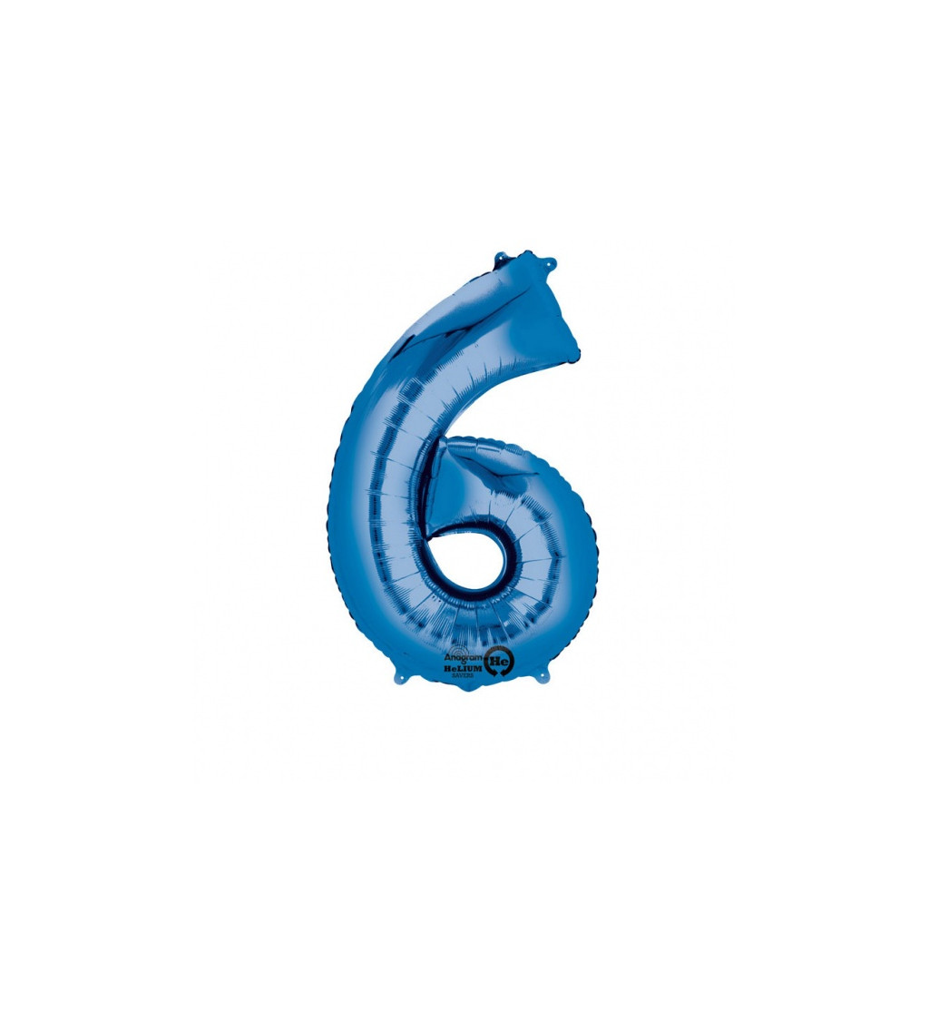 Modrý fóliový balón v tvare čísla 6