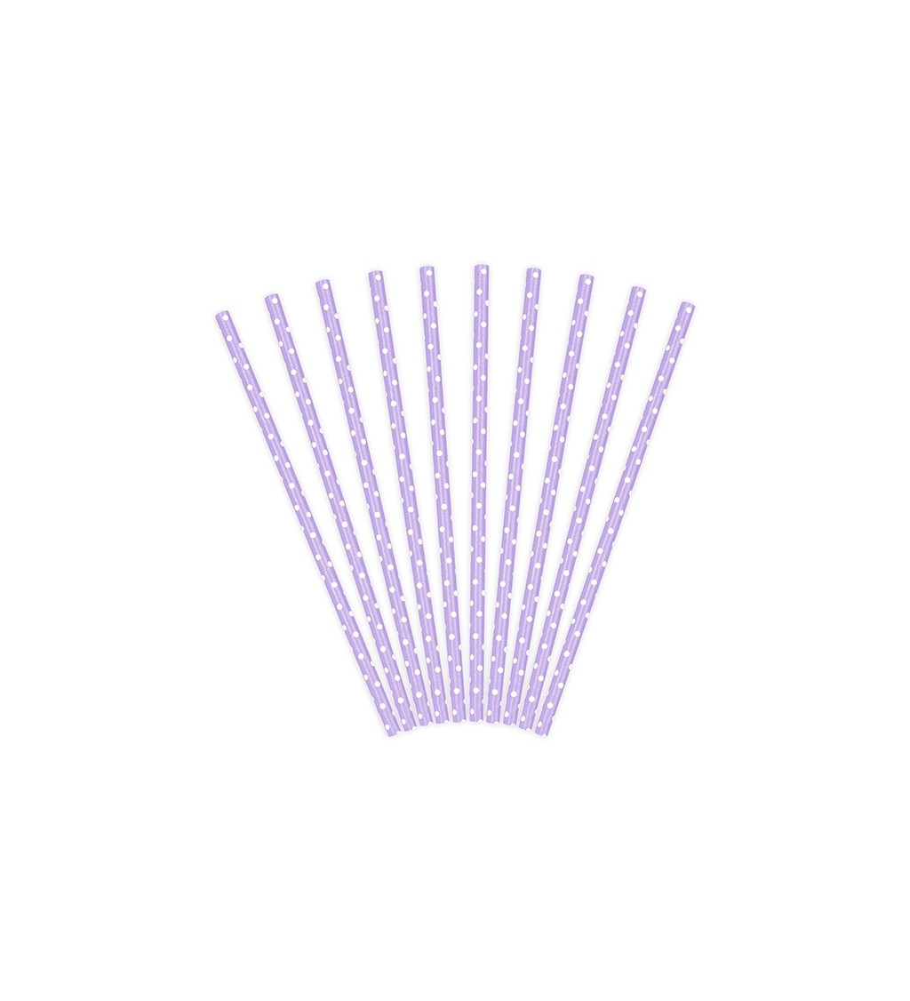 Slamky papierové s bodkami - lila fialová