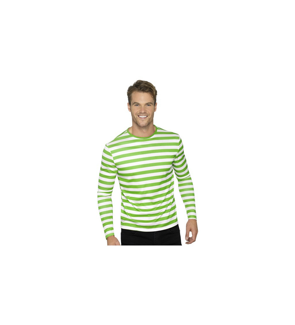 Pruhované tričko s dlhým rukávom - zeleno-biele