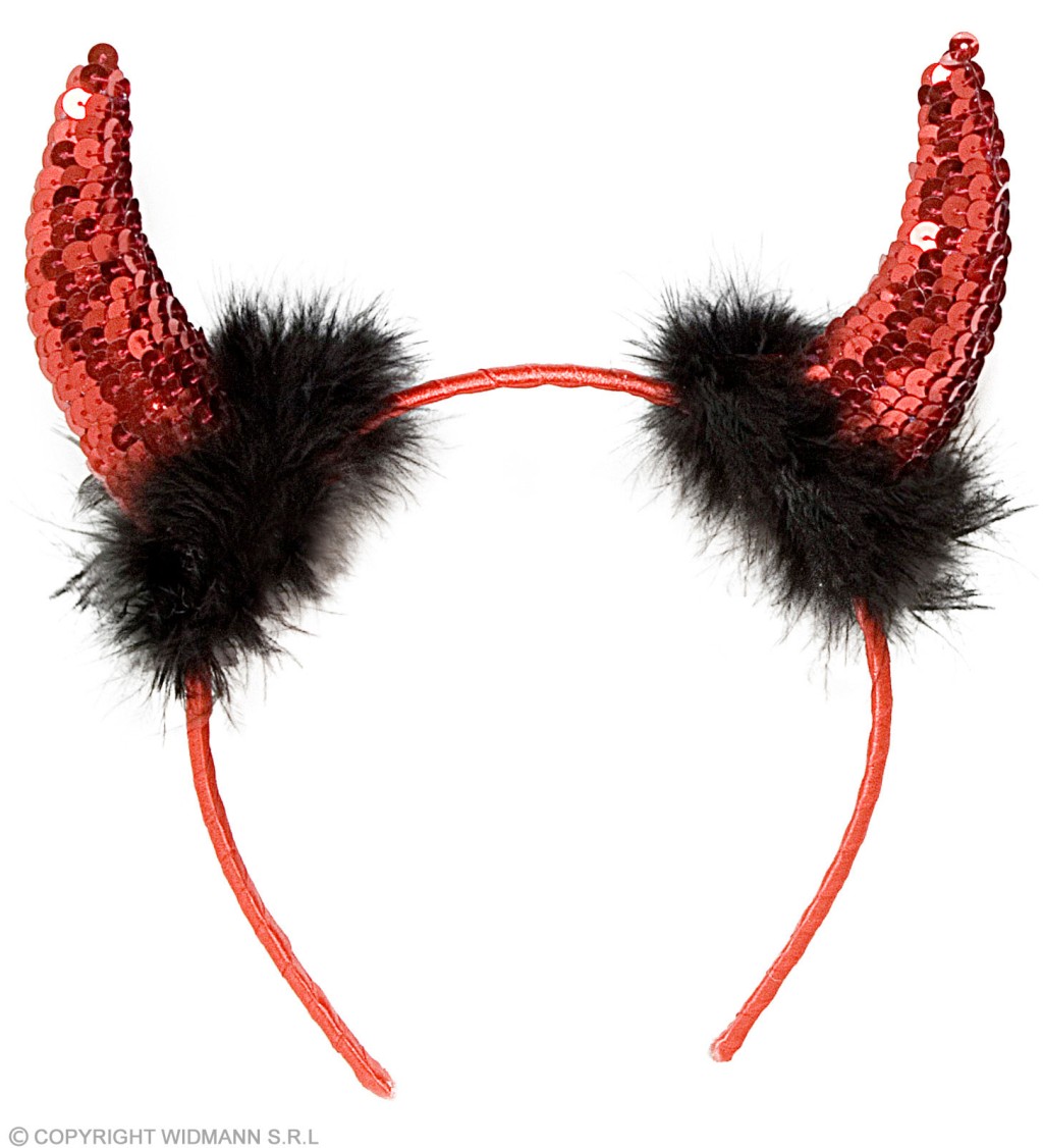 Čertovské rohy - červené flitre s čiernym perím