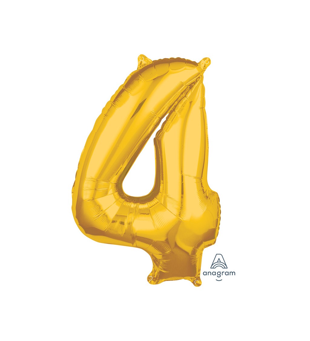 Balónik "4" stredný - zlatý