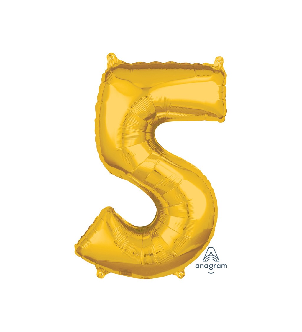 Balónik "5" stredný - zlatý