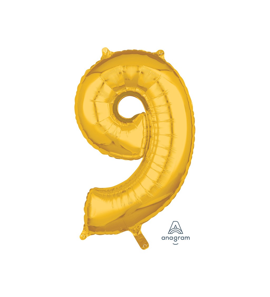 Balónik "9" stredný - zlatý