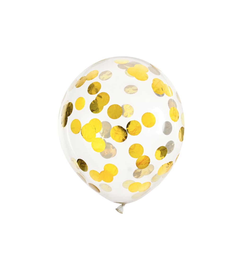 Priehľadný latexový balón s okrúhlymi zlatými konfetami