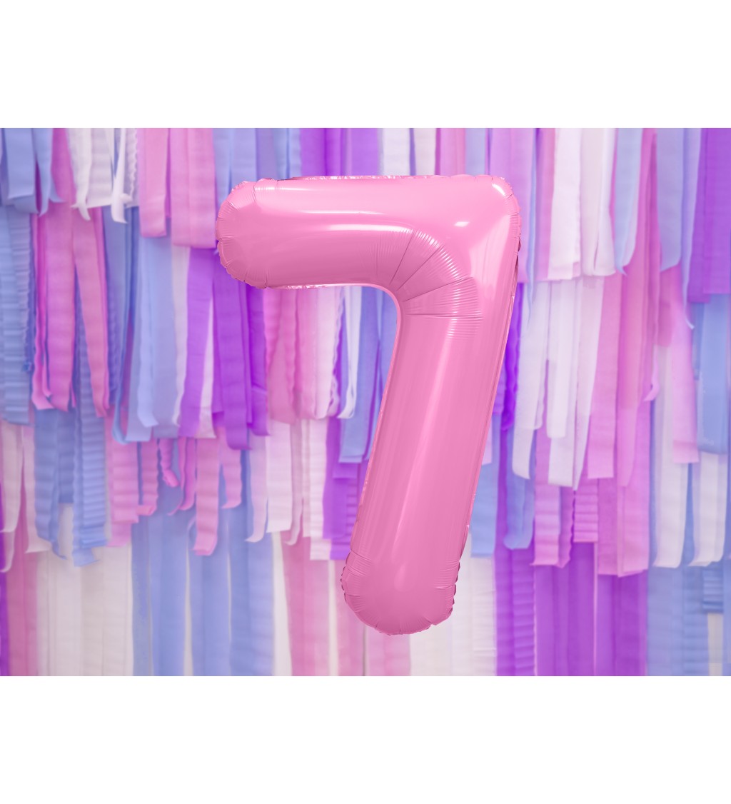 Fóliový balónik s číslom 7 v ružovej pastelovej farbe