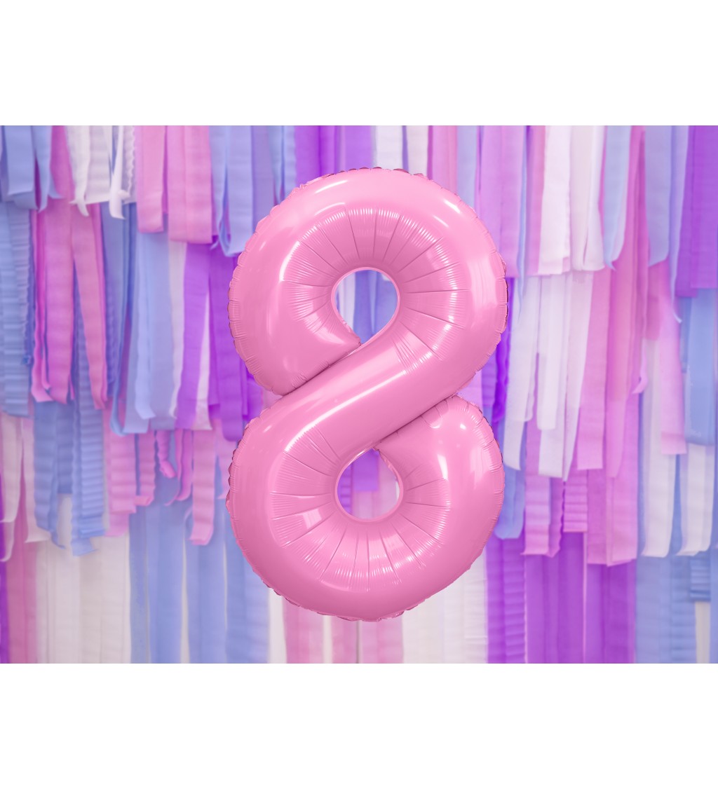 Fóliový balónik s číslom 8 v ružovej pastelovej farbe