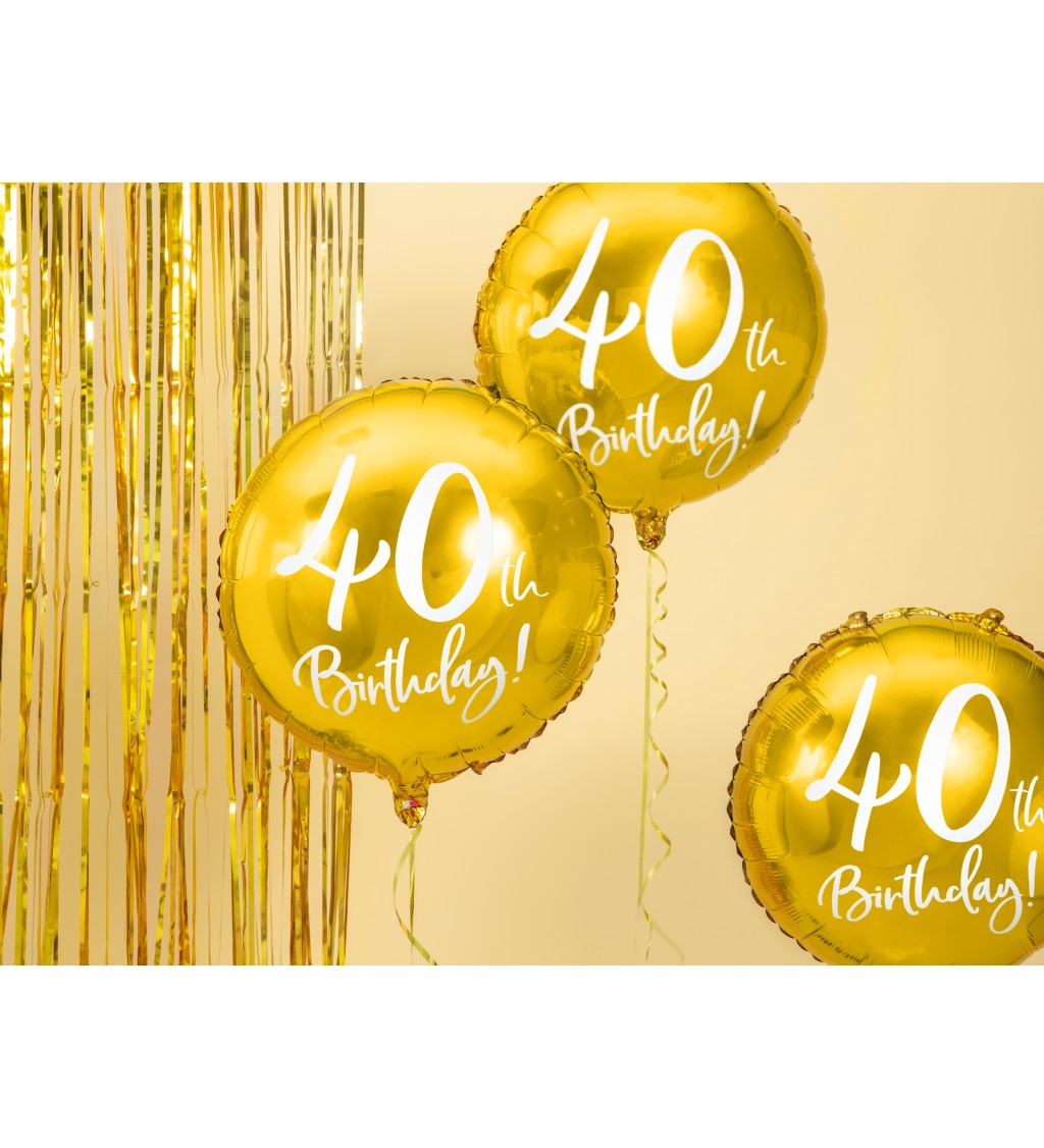 Fóliový balón 40. narodeniny, zlatý, 45 cm