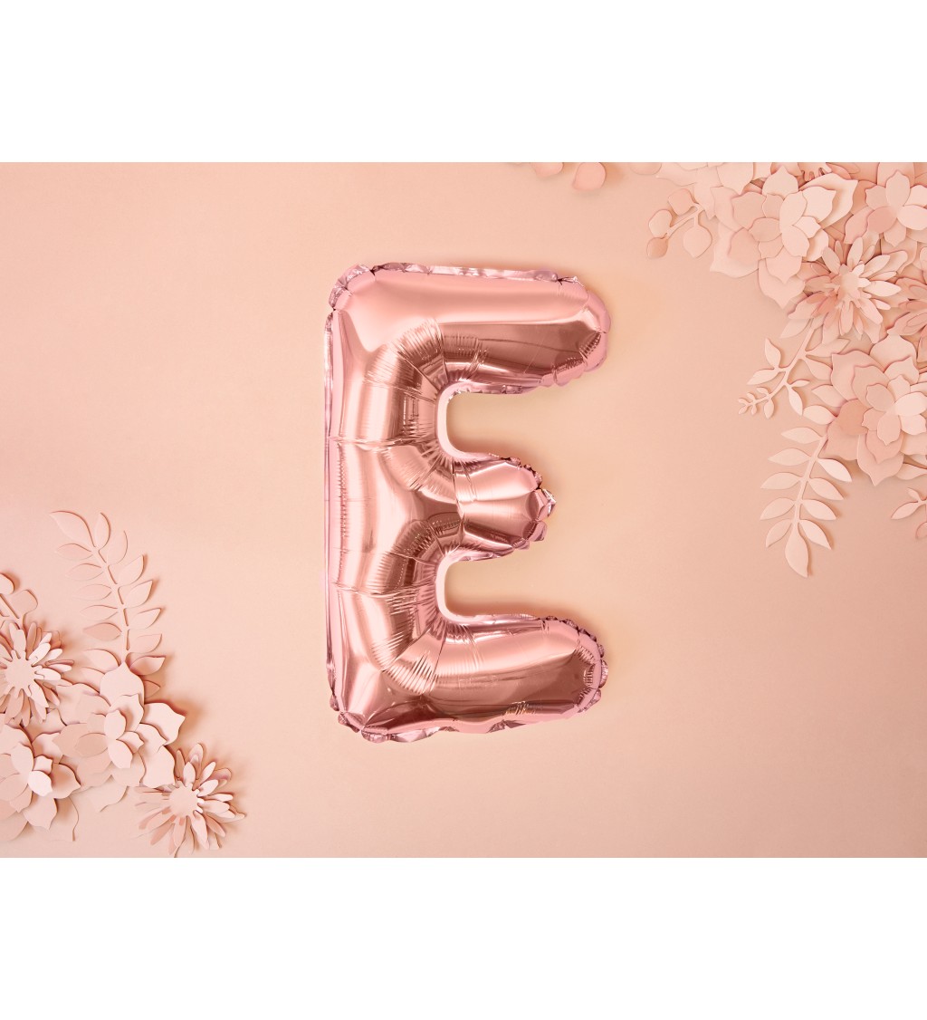 Fóliový balón v tvare písmena E v ružovozlatej farbe