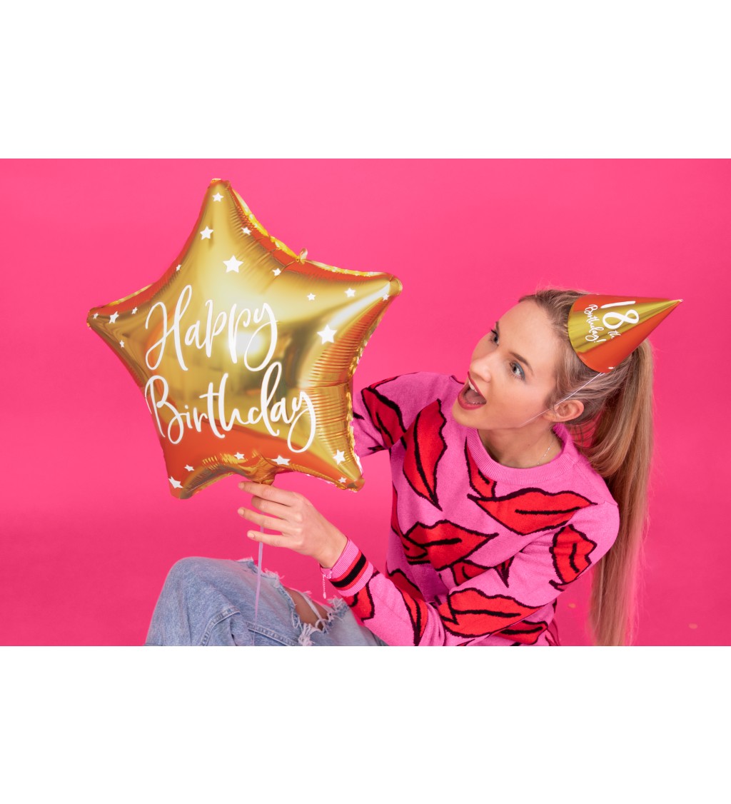 Fóliový balónik Hviezda s nápisom Happy Birthday!