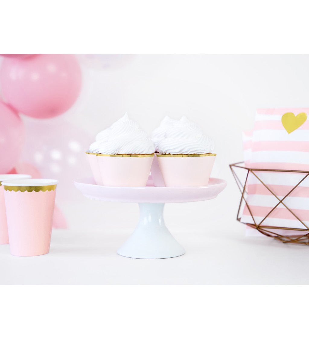 Cupcake košíčky ružové so zlatým lemom