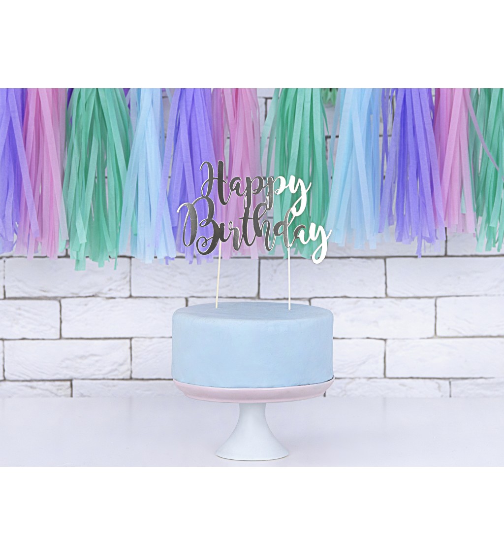 Strieborná ozdoba na tortu - Všetko najlepšie k narodeninám