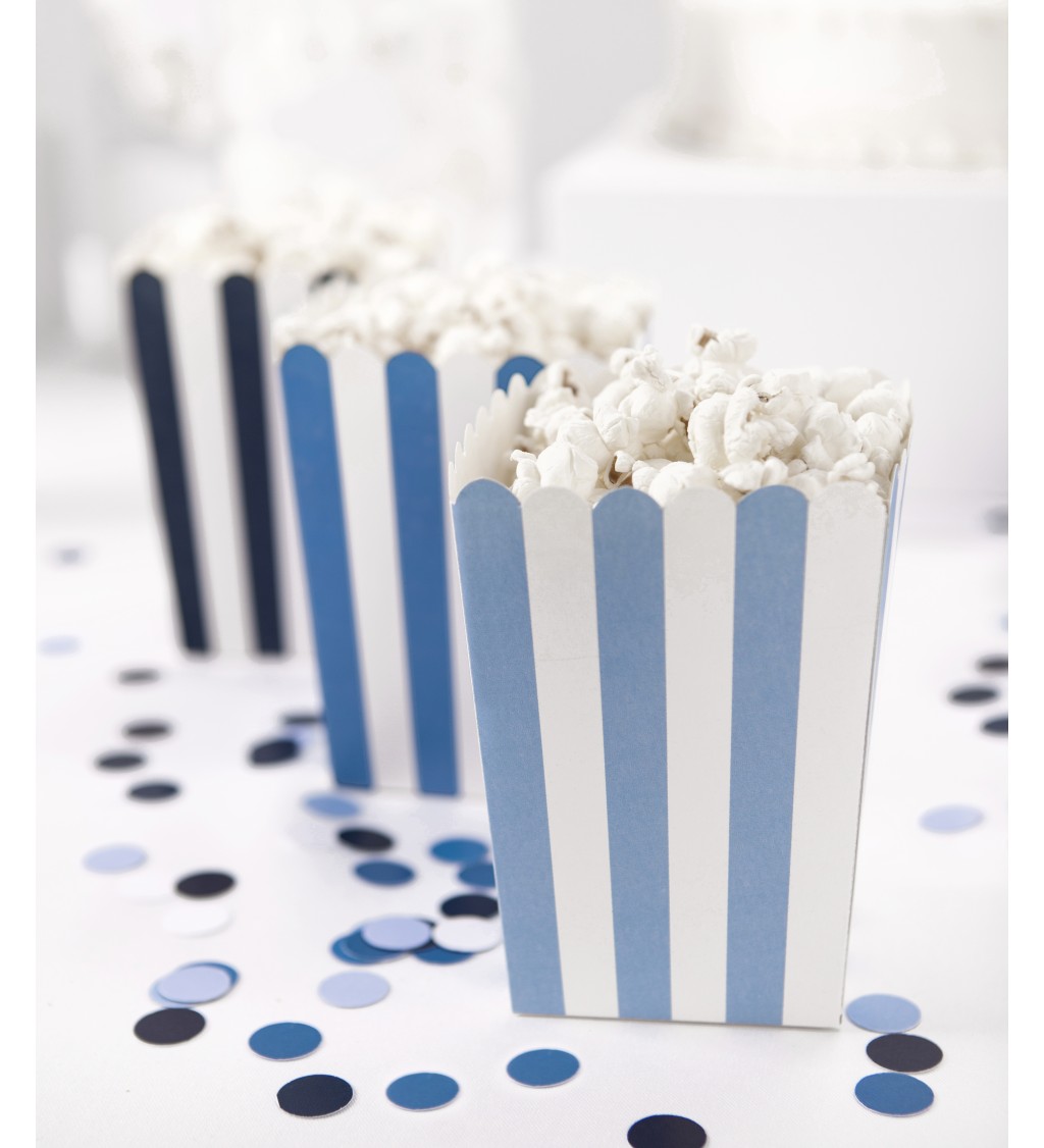 Krabičky na popcorn - modré pruhy