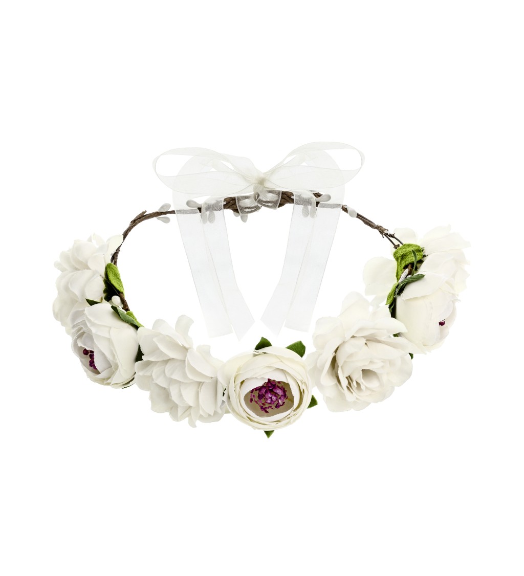 Romantická kvetinová korunka z ruží v bielej farbe