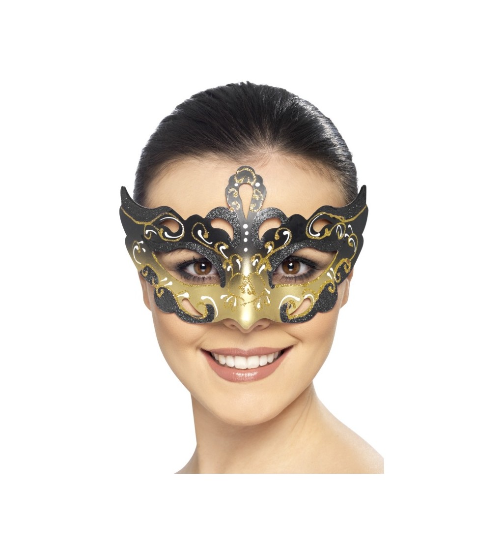 Dámska benátska maska zlato-čierna