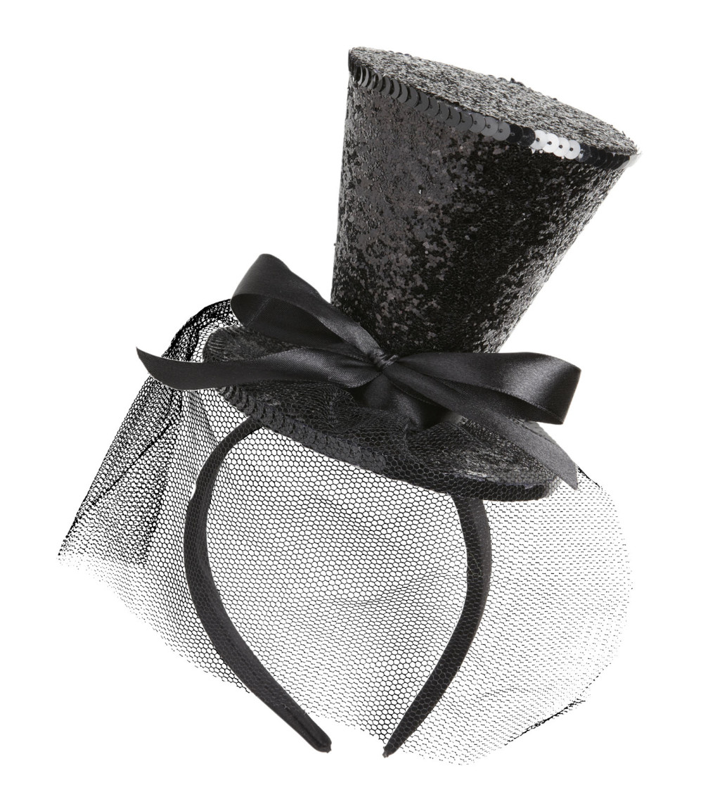 Čierny mini klobúk s trblietkami