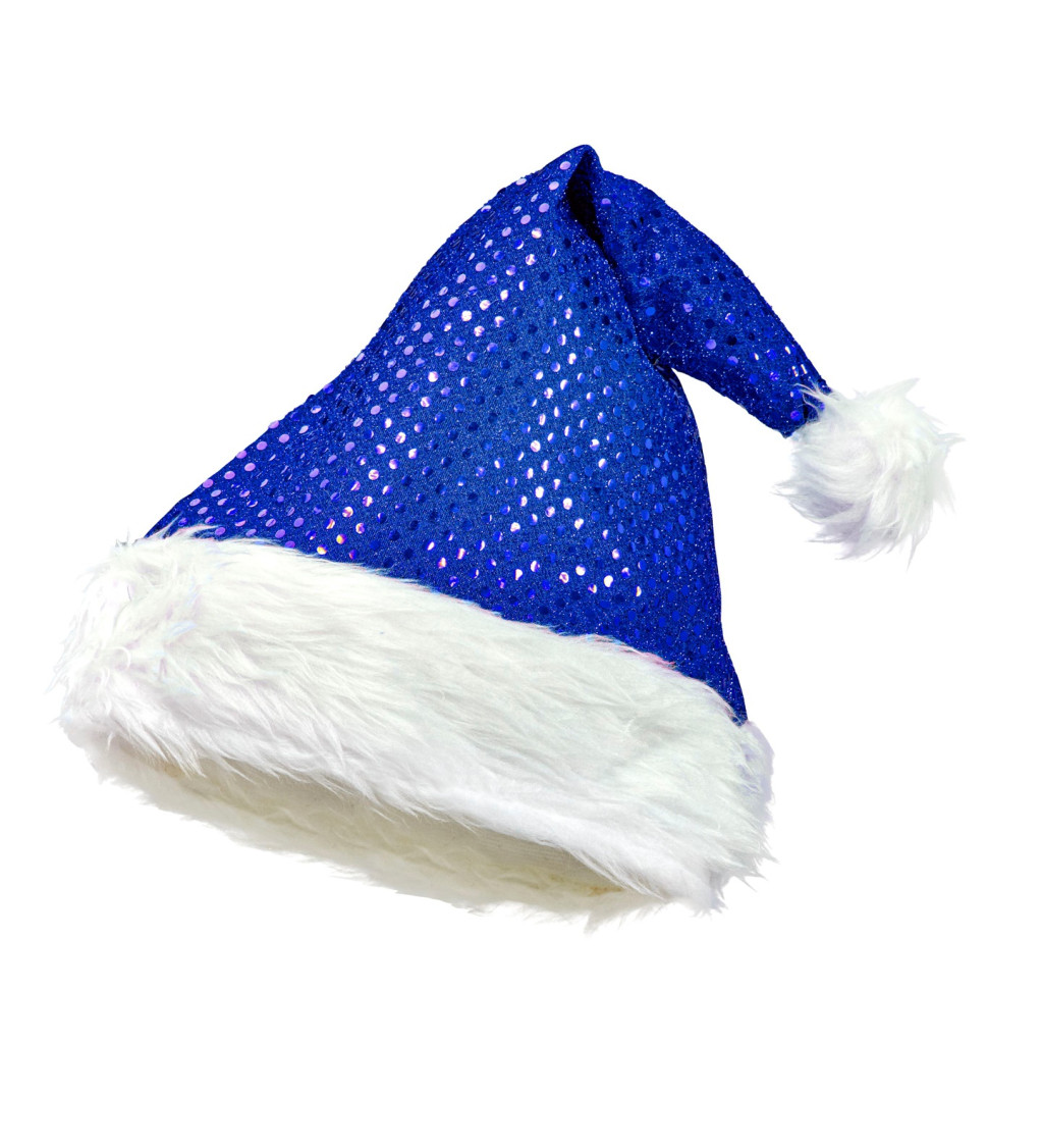 Modrá trblietavá čiapka Santa