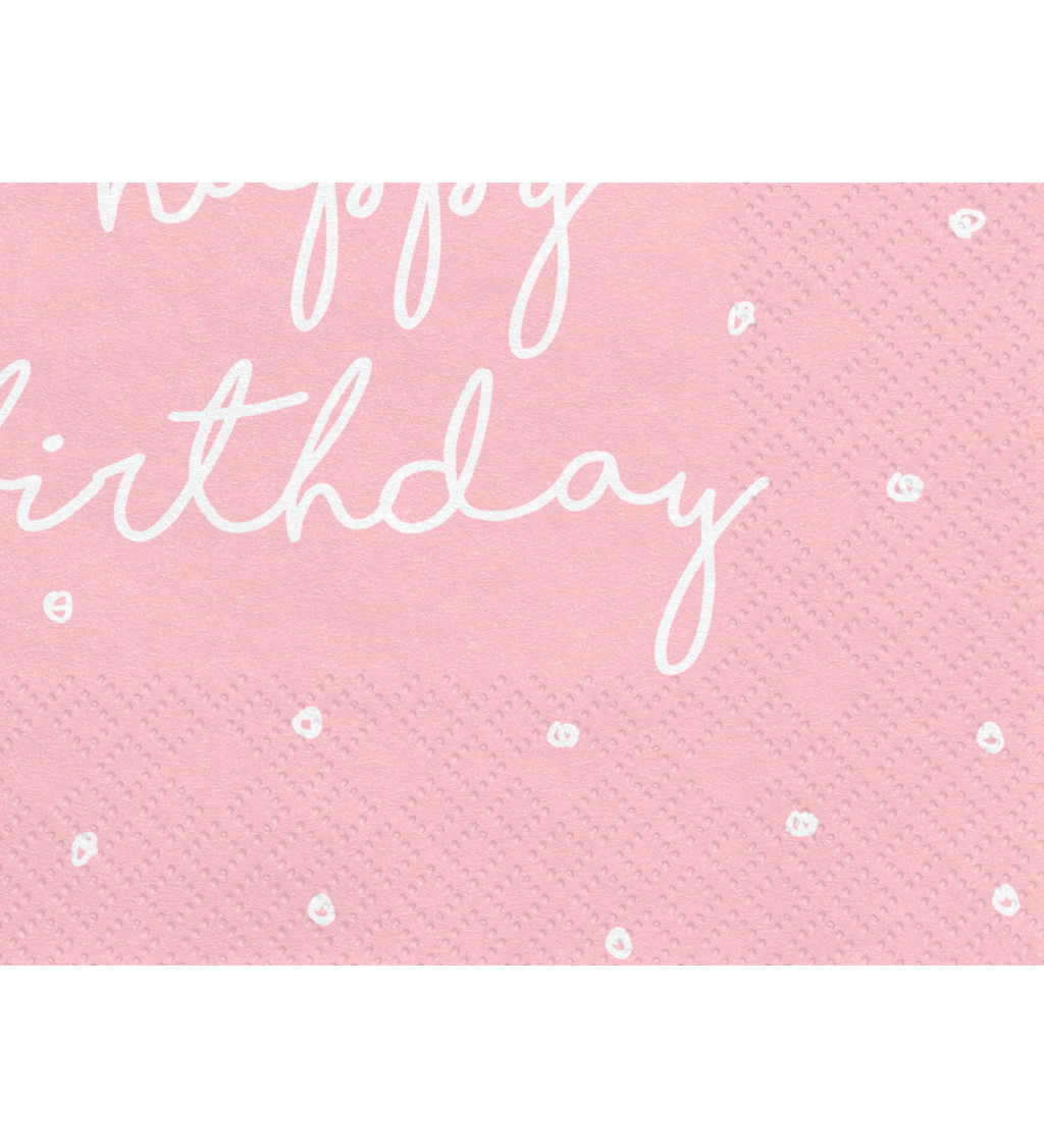Ružové obrúsky s bielym nápisom Happy Birthday