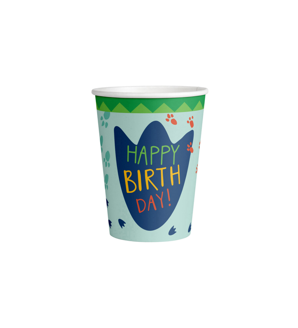 Papierové poháre Happy Birthday, dinosauri
