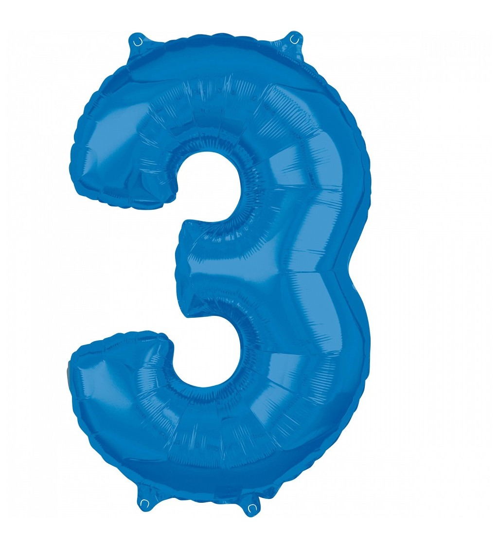 Fóliový balónik "3" - modrý