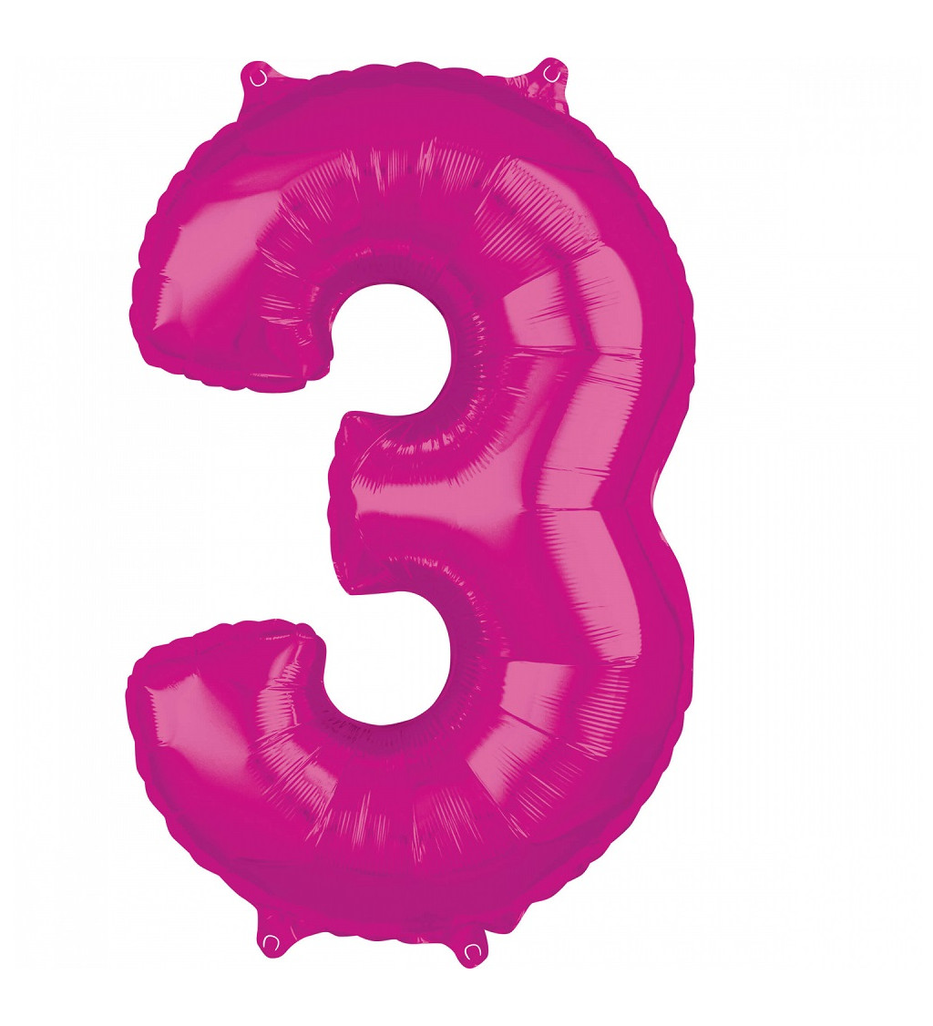 Fóliový balónik "3" - ružový