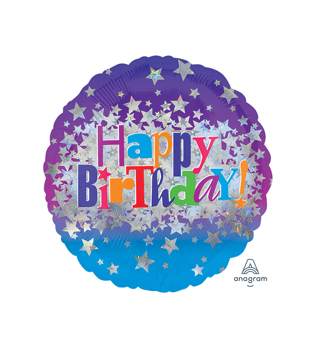 Fóliový balónik Happy Birthday s hviezdami