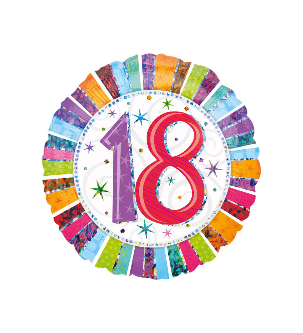 Fóliový balónik "18" - farebný, okrúhly