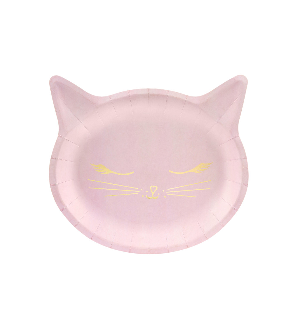 Papierové taniere v tvare hlavy ružovej mačky