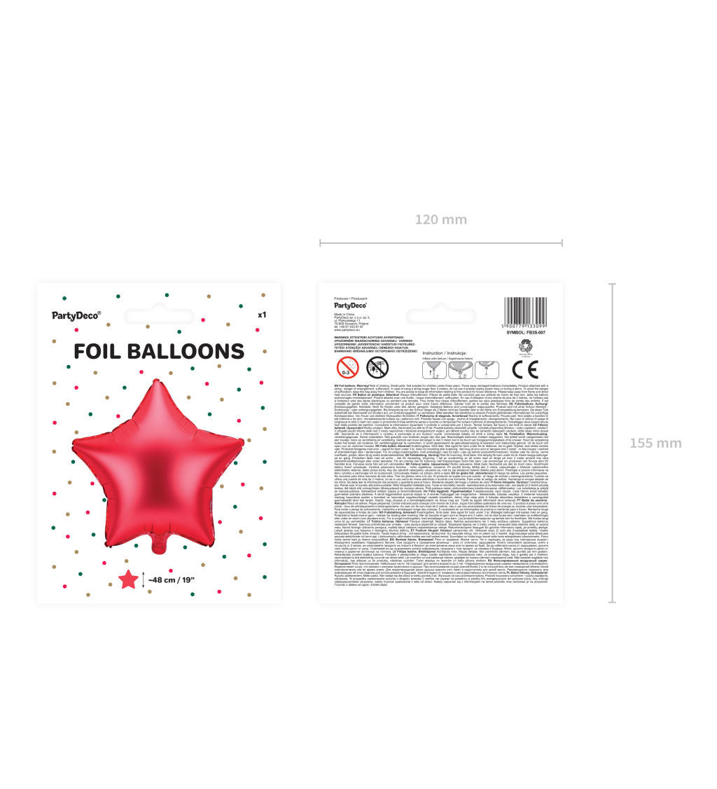 Fóliový balónik Hviezda, červený