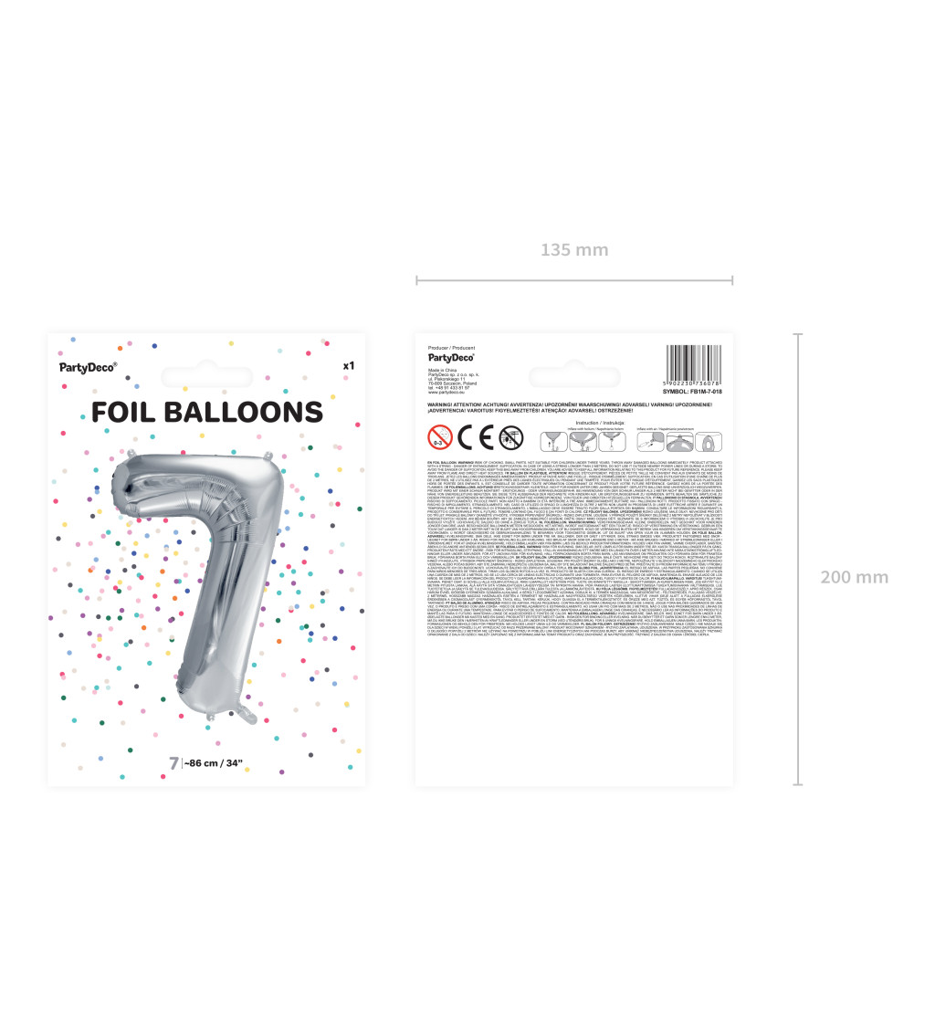 Fóliový balónik v striebornej farbe v tvare čísla 7