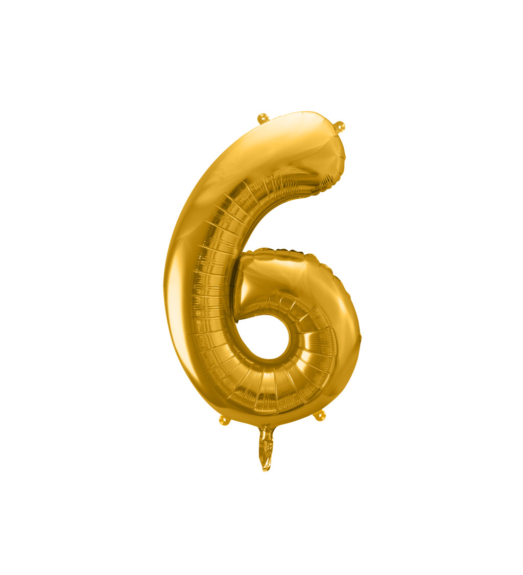 Fóliový balón v zlatej farbe v tvare čísla 6