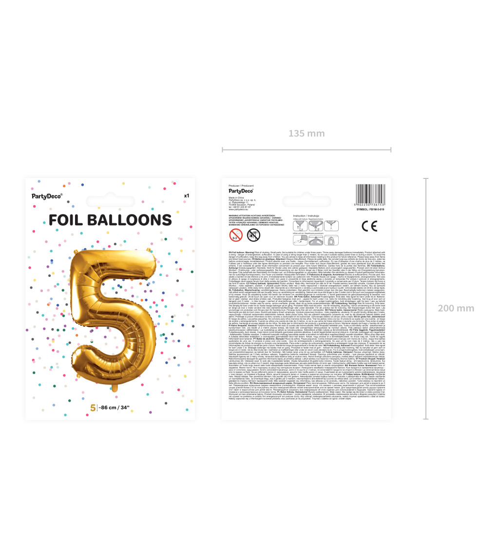 Fóliový balónik 5, zlatý