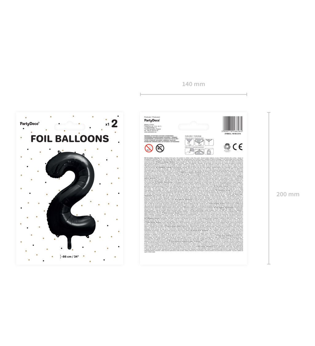 Fóliový balón číslo ''2'', čierny