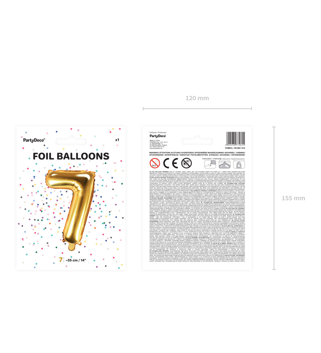 Fóliový balónik "7" - zlatý mini