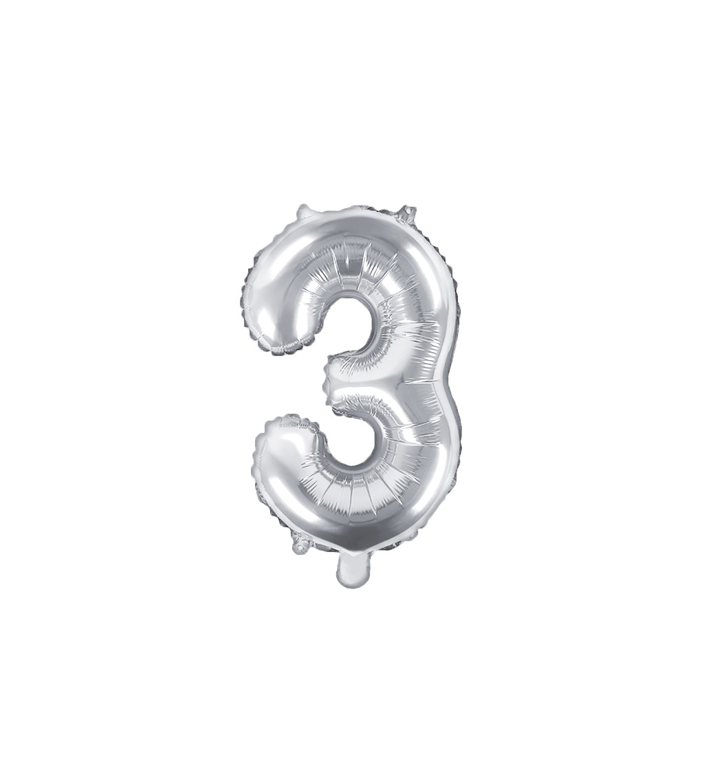 Fóliový balónik "3" - strieborný mini
