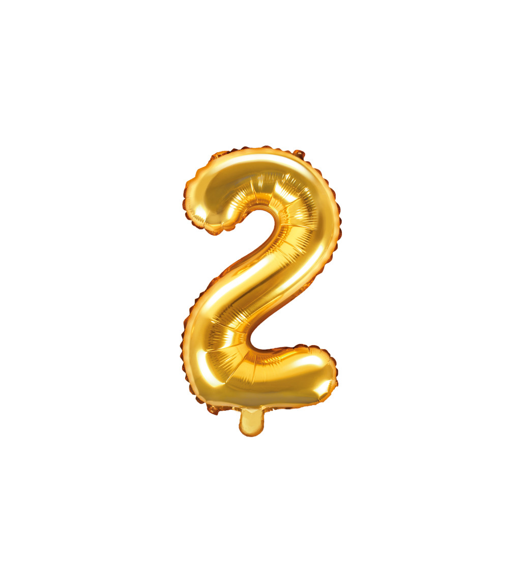 Balónik v zlatej farbe v tvare čísla 2
