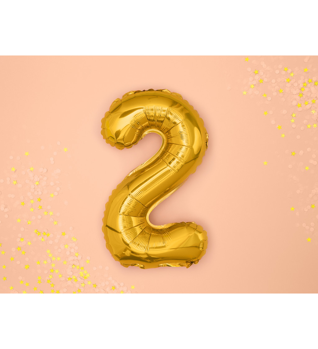 Balónik v zlatej farbe v tvare čísla 2
