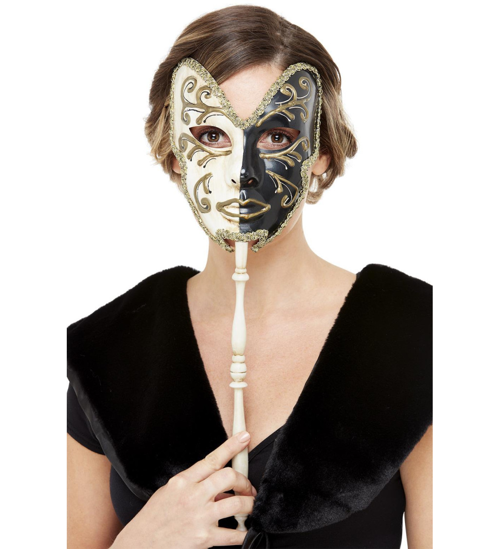 Benátska maska, čierna a krémová