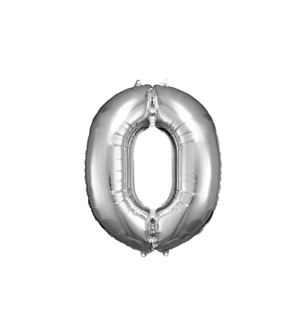 Fóliový balónik "0", strieborný 88 cm